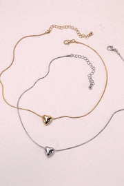 PUFF HEART SNAKE CHAIN NECKLACE