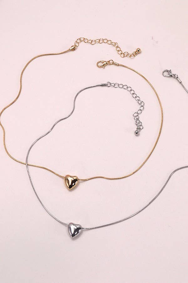PUFF HEART SNAKE CHAIN NECKLACE