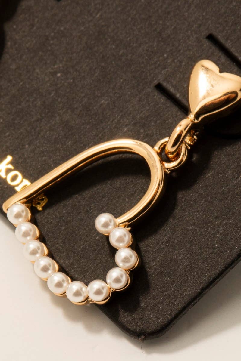 Half Pearl Studded Double Hearts Dangle Earrings