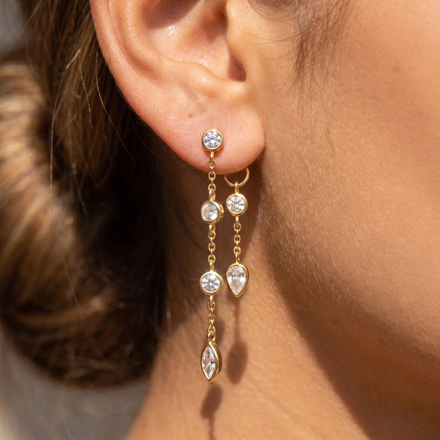 Double Sided Cz Station Chain Earrings