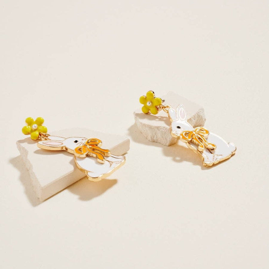 Floral Enamel Easter Bunny Bow Earrings