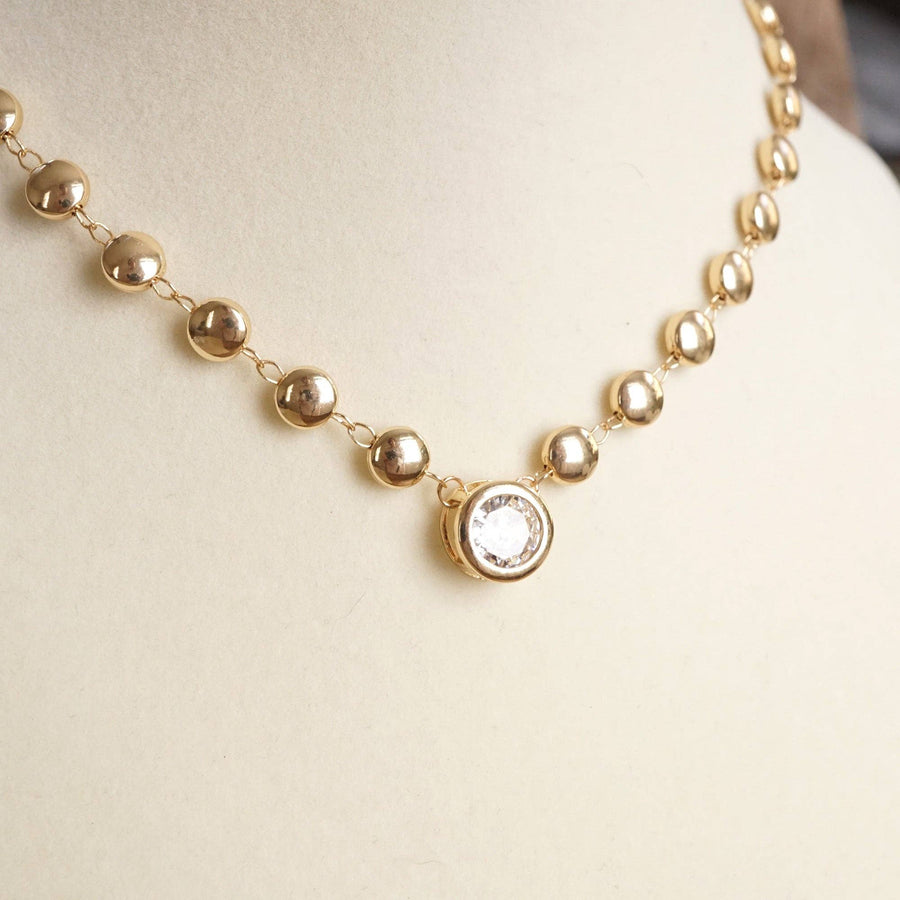 Clear Crystal Bezel Pendant Dot Chain Necklace