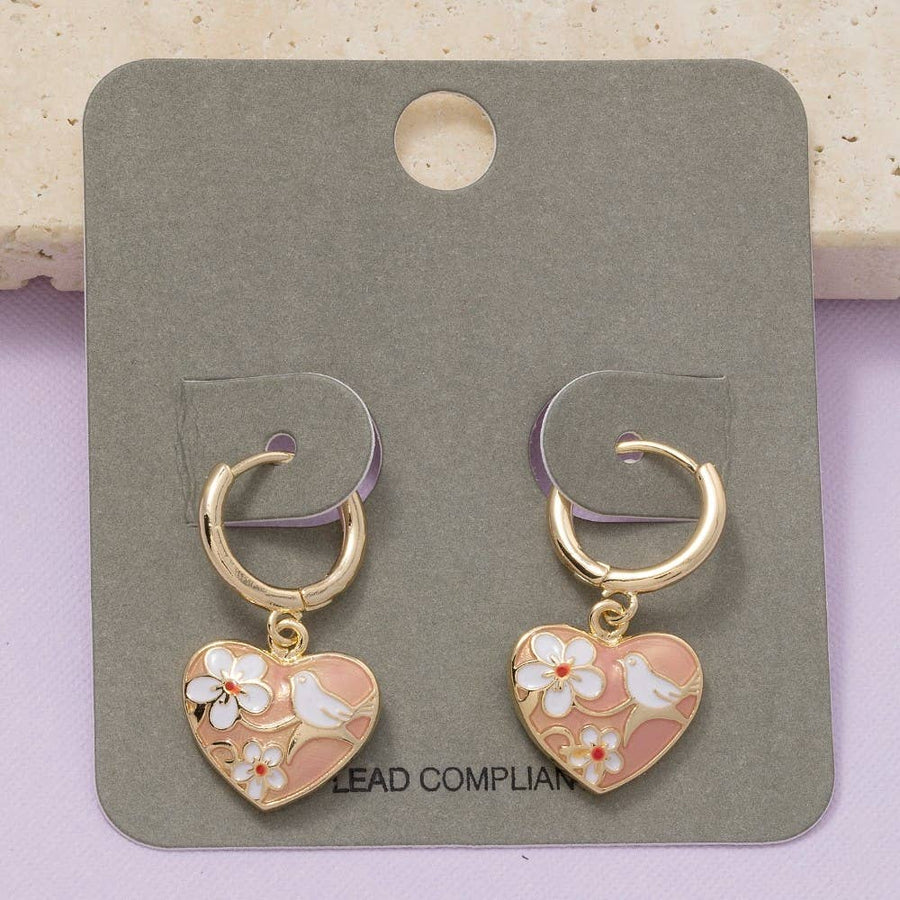 Floral Ceramic Heart Hoop Earrings