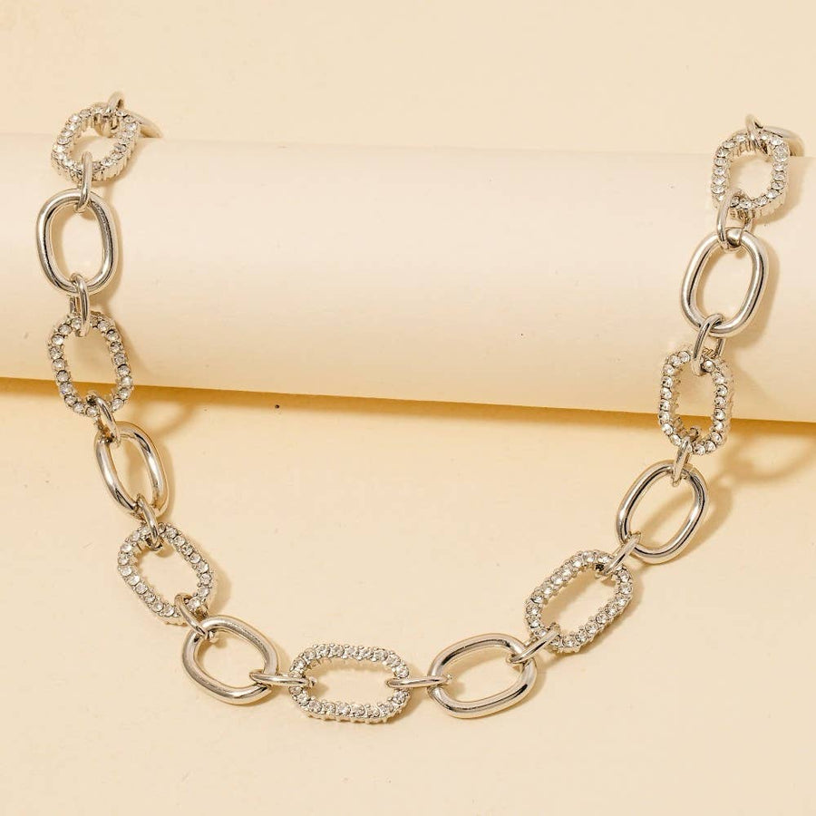 Mixed Oval Pave Chain Necklace