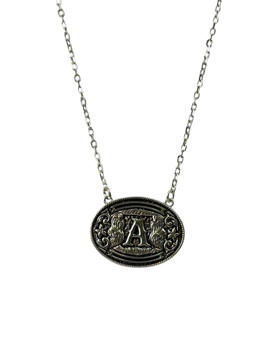 Sterling Silver Belt Buckle Initial Necklace