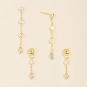 Double Sided Cz Station Chain Earrings