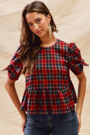 Christmas Plaid Short Sleeves Top