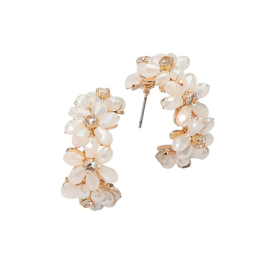 Flower Beaded Hoop Earrings