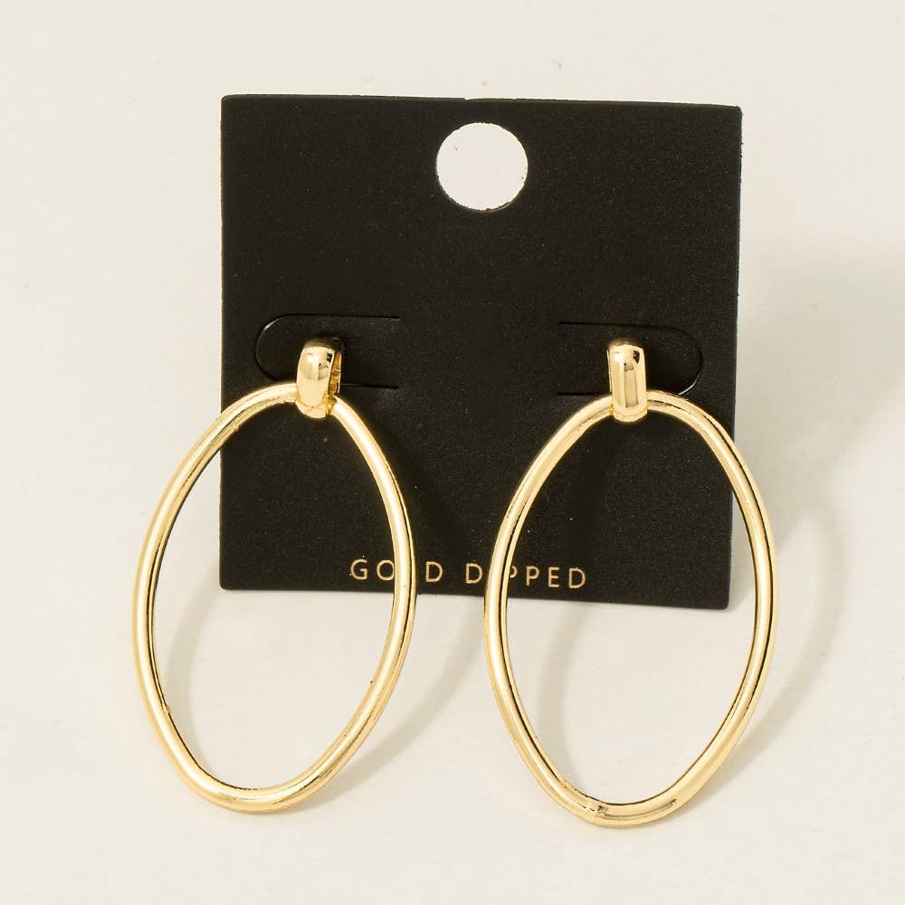 Gold Dipped Large Oval Hoop Stud Earrings