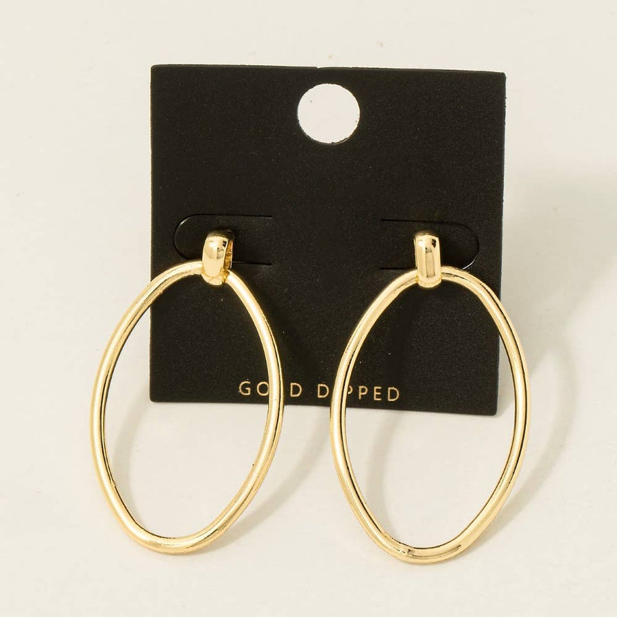 Gold Dipped Large Oval Hoop Stud Earrings