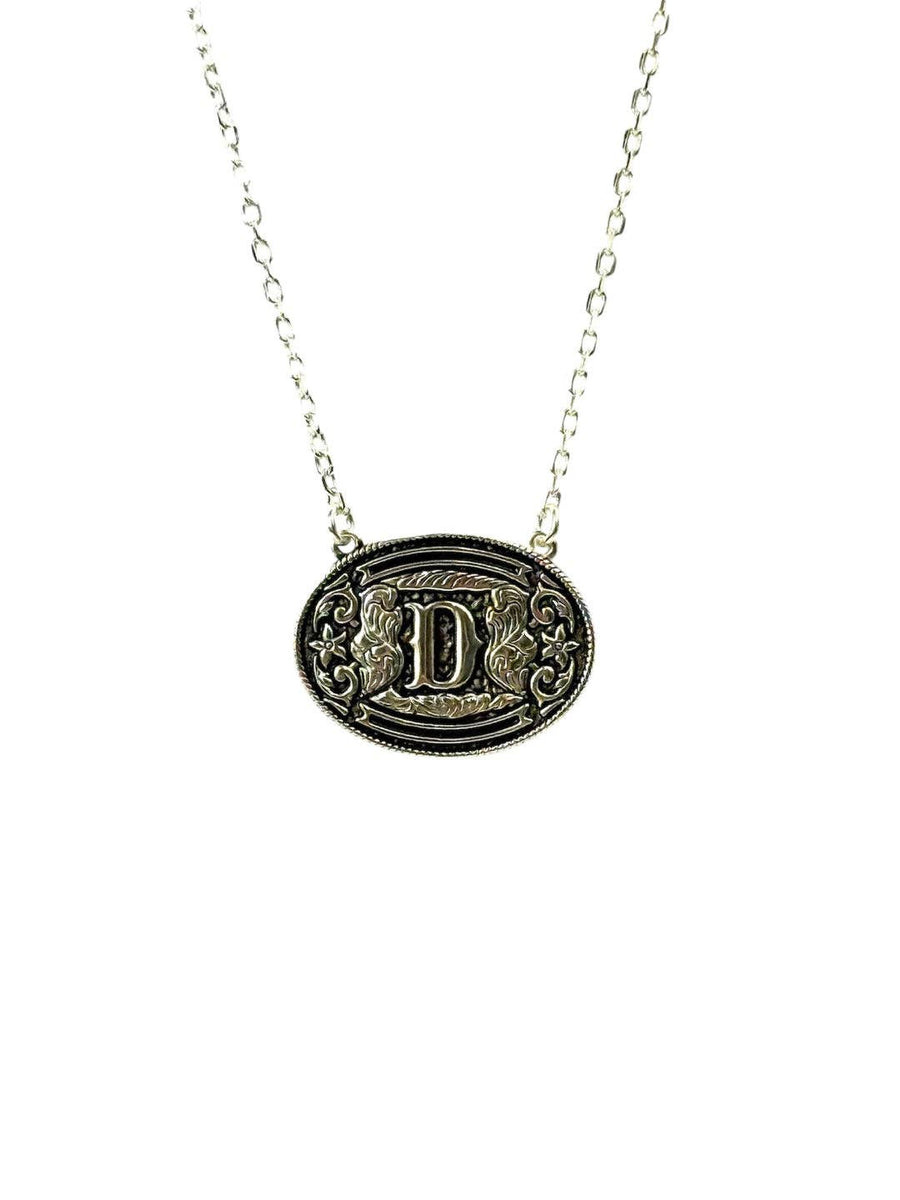 Sterling Silver Belt Buckle Initial Necklace