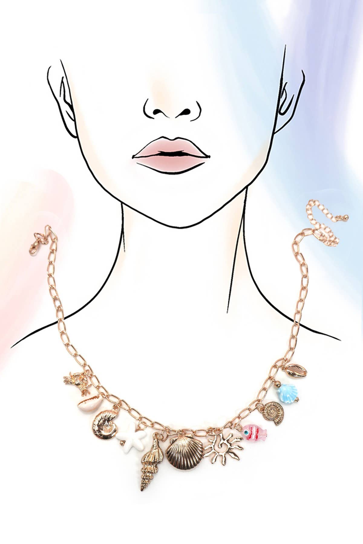 CHARM NECKLACE-SEASHELL LOCKET PUKA FISH SEA LIFE