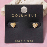 Gold Dipped Pearl Pave Heart Stud Earrings