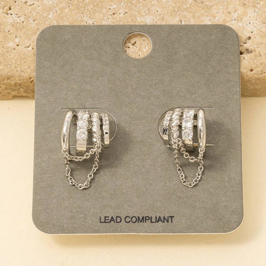 Assorted Four Line With Chain Hoop Earrings