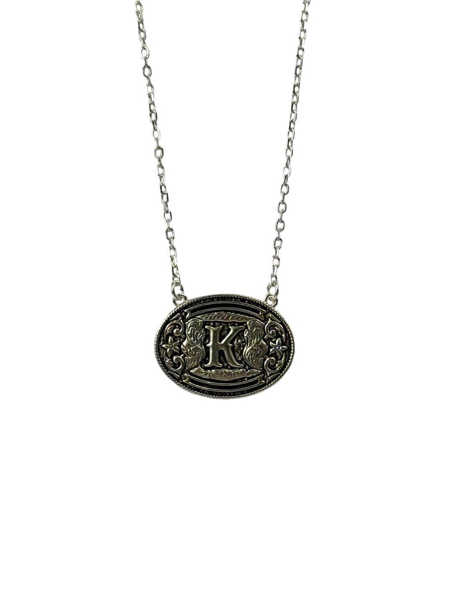 Sterling Silver Belt Buckle Initial Necklace