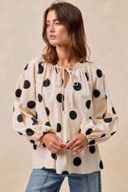 Polka Dot Balloon Sleeves Top