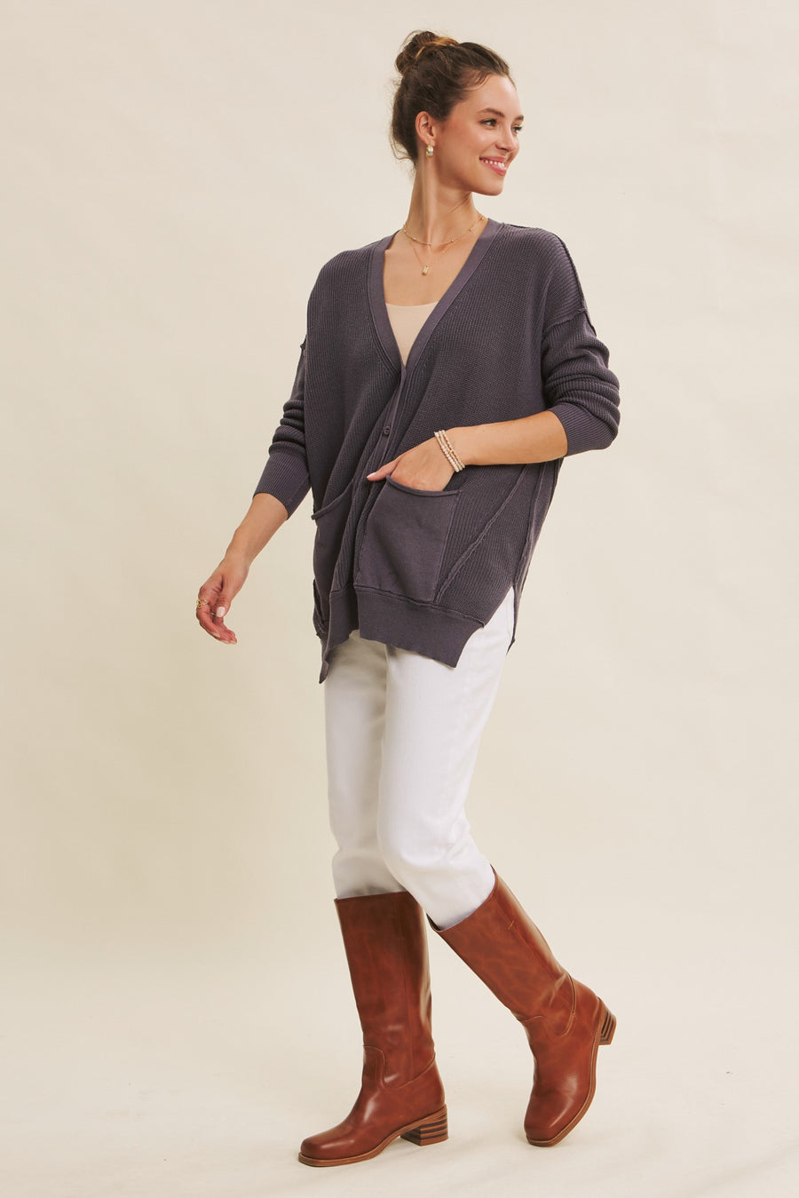 Slouchy Cardigan-Slate Blue