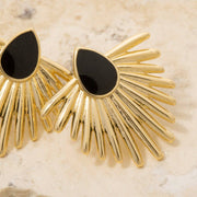 Metallic Feather Enamel Teardrop Stud Earrings