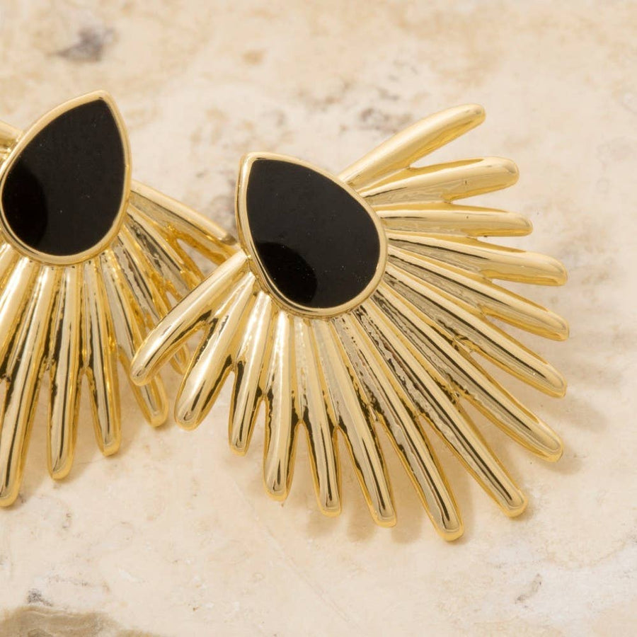 Metallic Feather Enamel Teardrop Stud Earrings