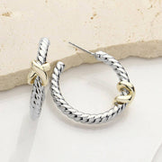 14K Gold Plated Two Tone Crisscross Hoop Earrings