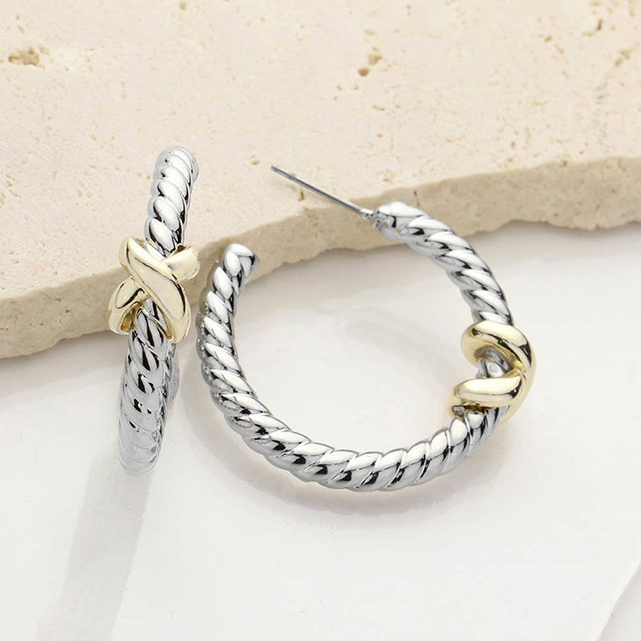 14K Gold Plated Two Tone Crisscross Hoop Earrings