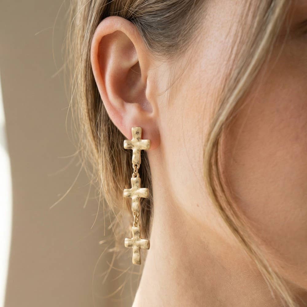 Vintage Metallic Cross Chain Dangle Earrings
