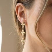 Vintage Metallic Cross Chain Dangle Earrings