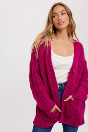 Chunky Cable Knit Button Up Cardigan