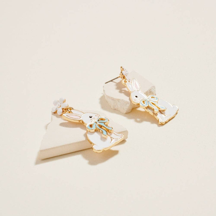 Floral Enamel Easter Bunny Bow Earrings
