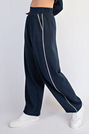 Scuba Luxe Piping Baggy Pants- Teal Navy