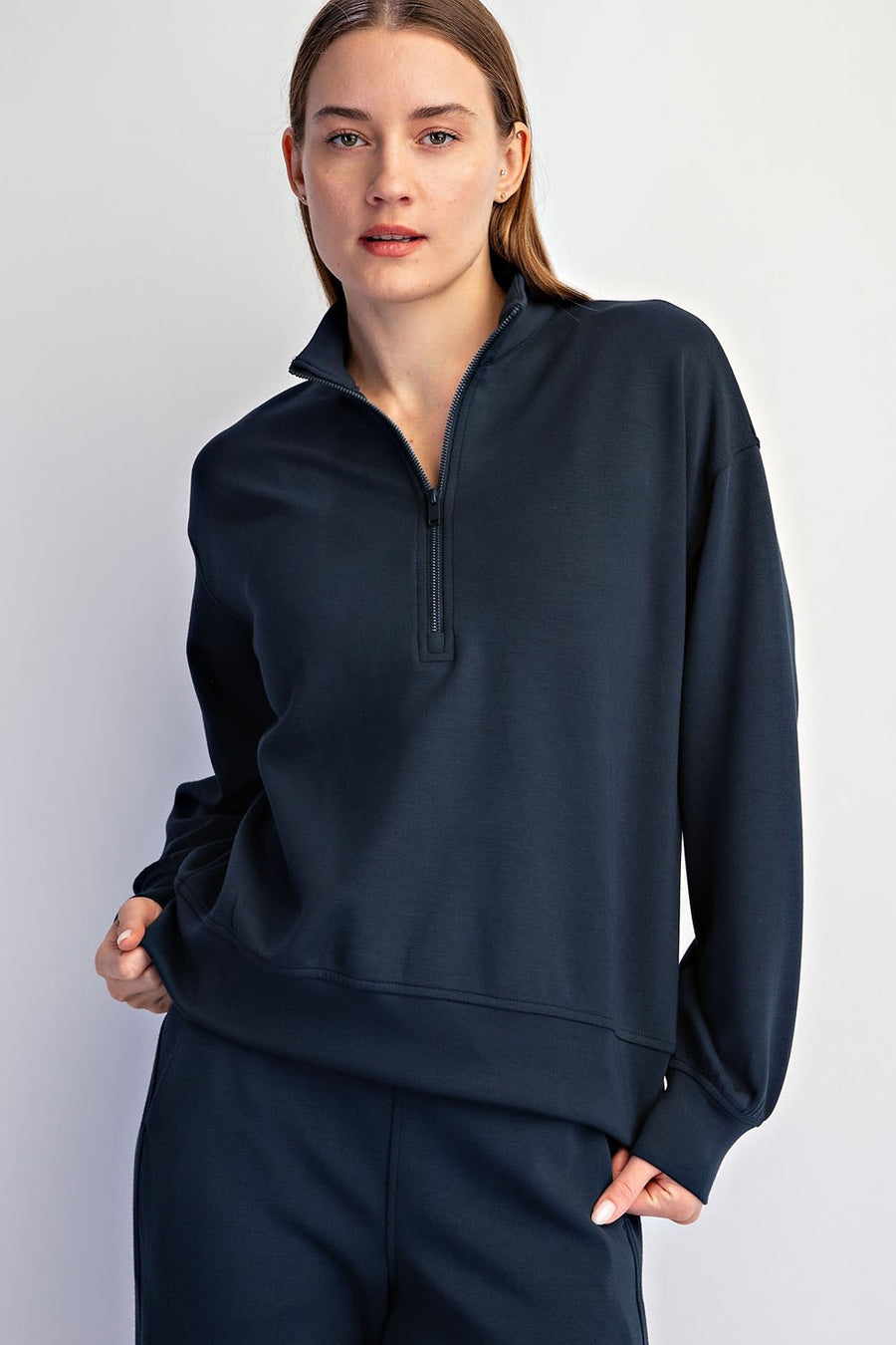 Modal Scuba Quarter Zip Top- Teal Navy