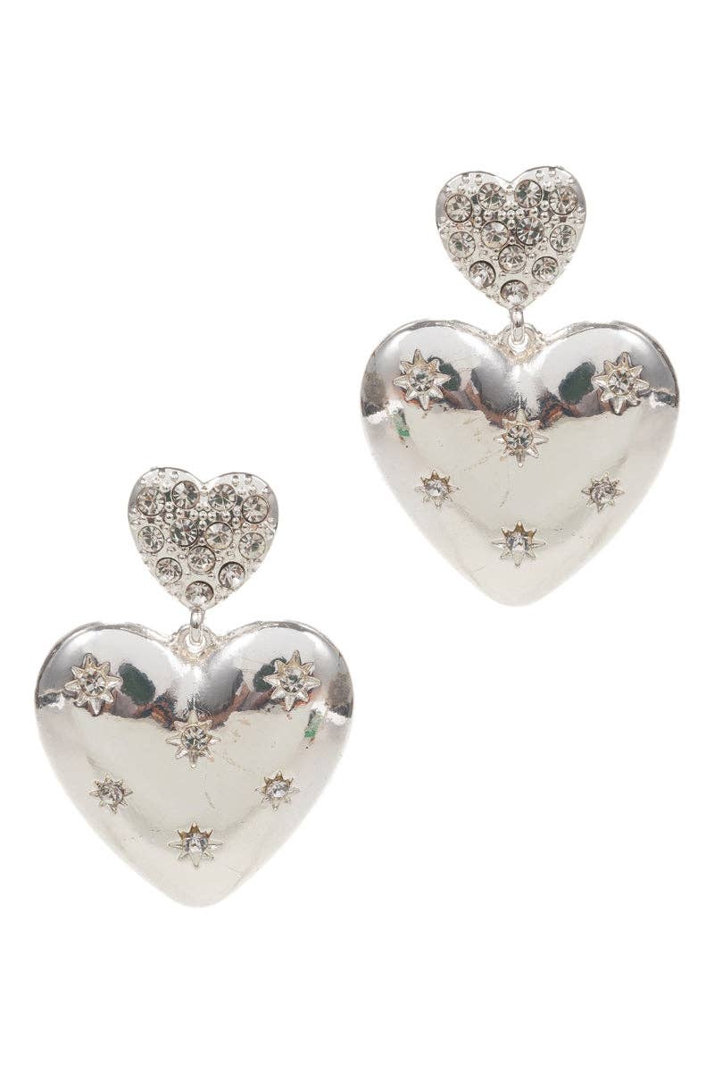Heart Drop W Rhinestone Earrings