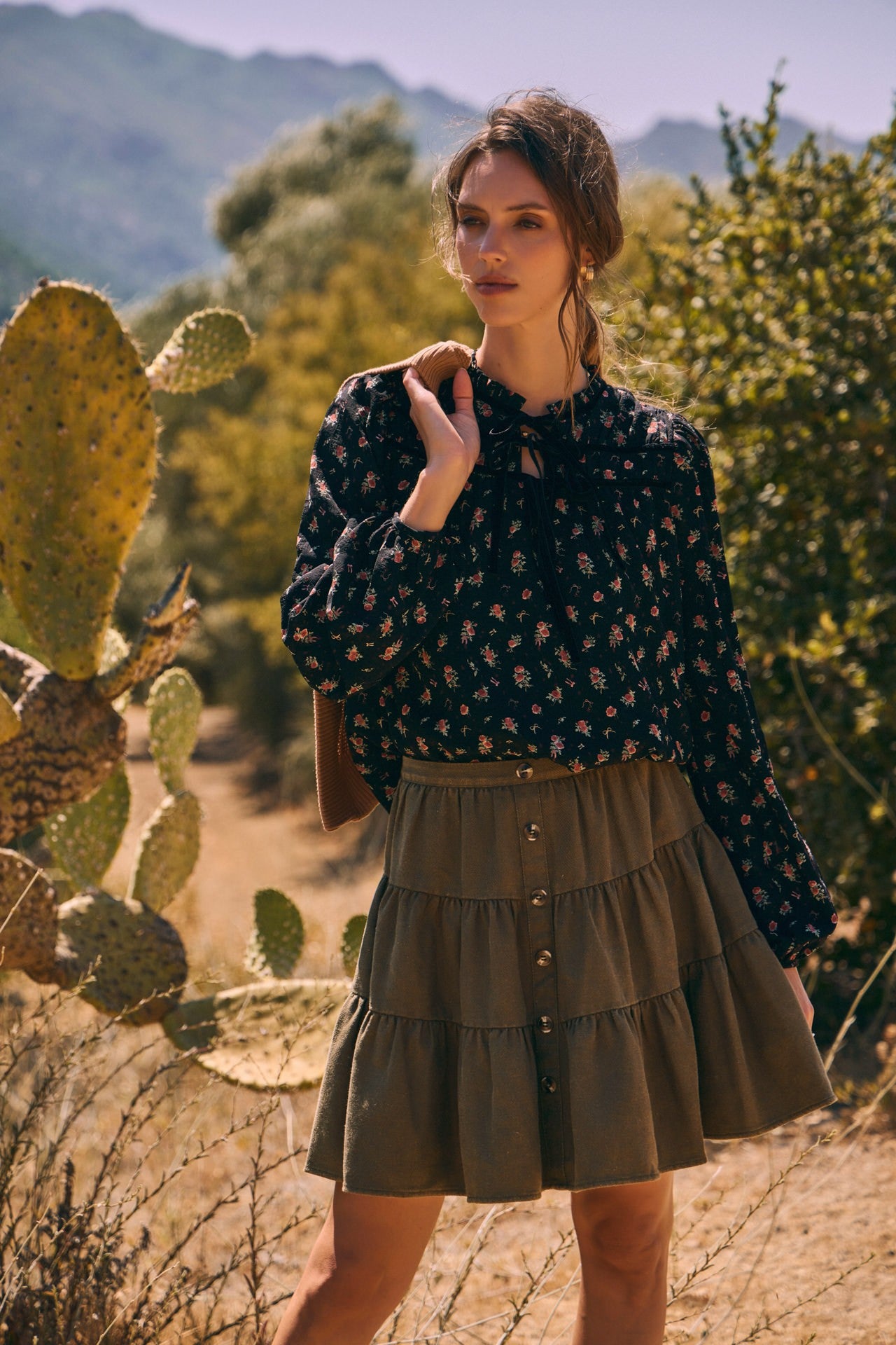 Velvet Tie Floral Blouse