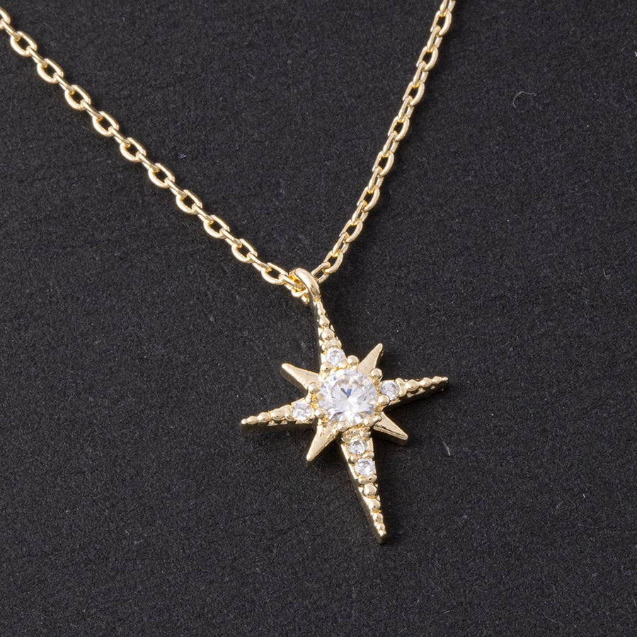Pave Cz North Star Pendant Necklace