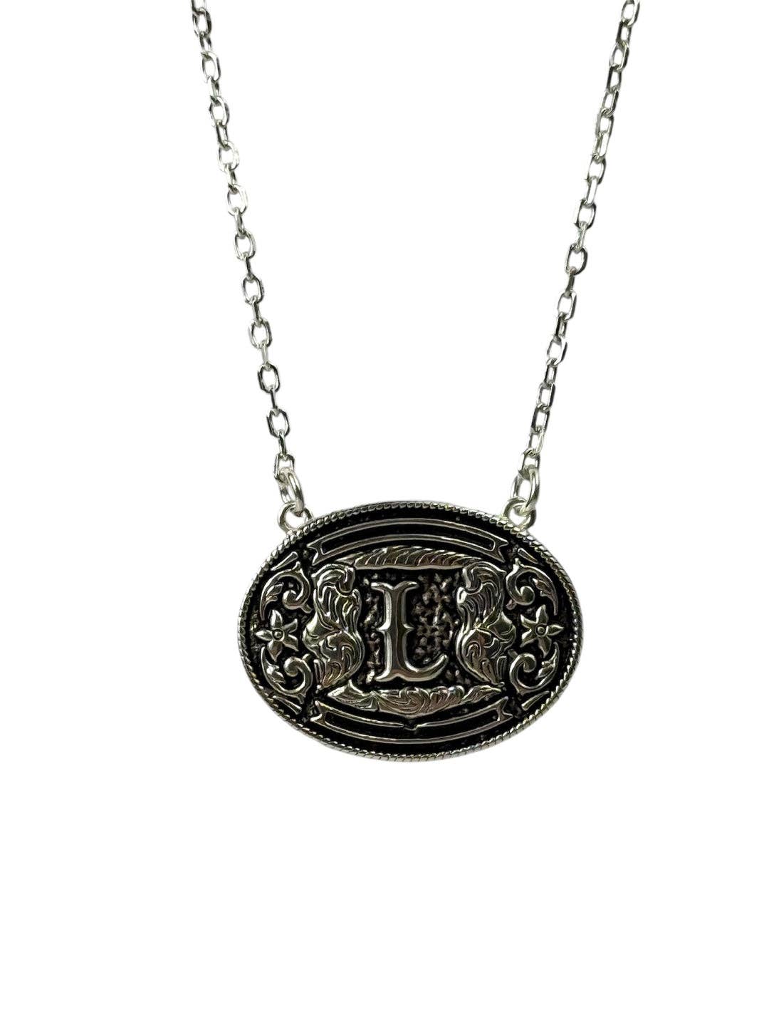Sterling Silver Belt Buckle Initial Necklace