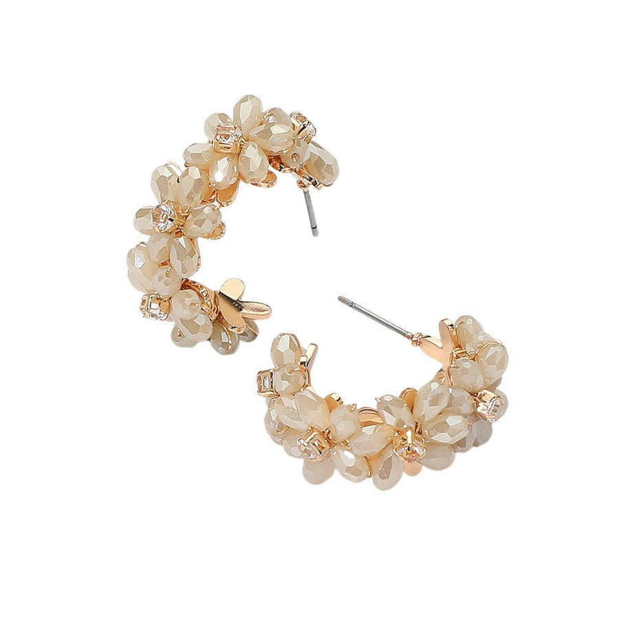 Flower Beaded Hoop Earrings