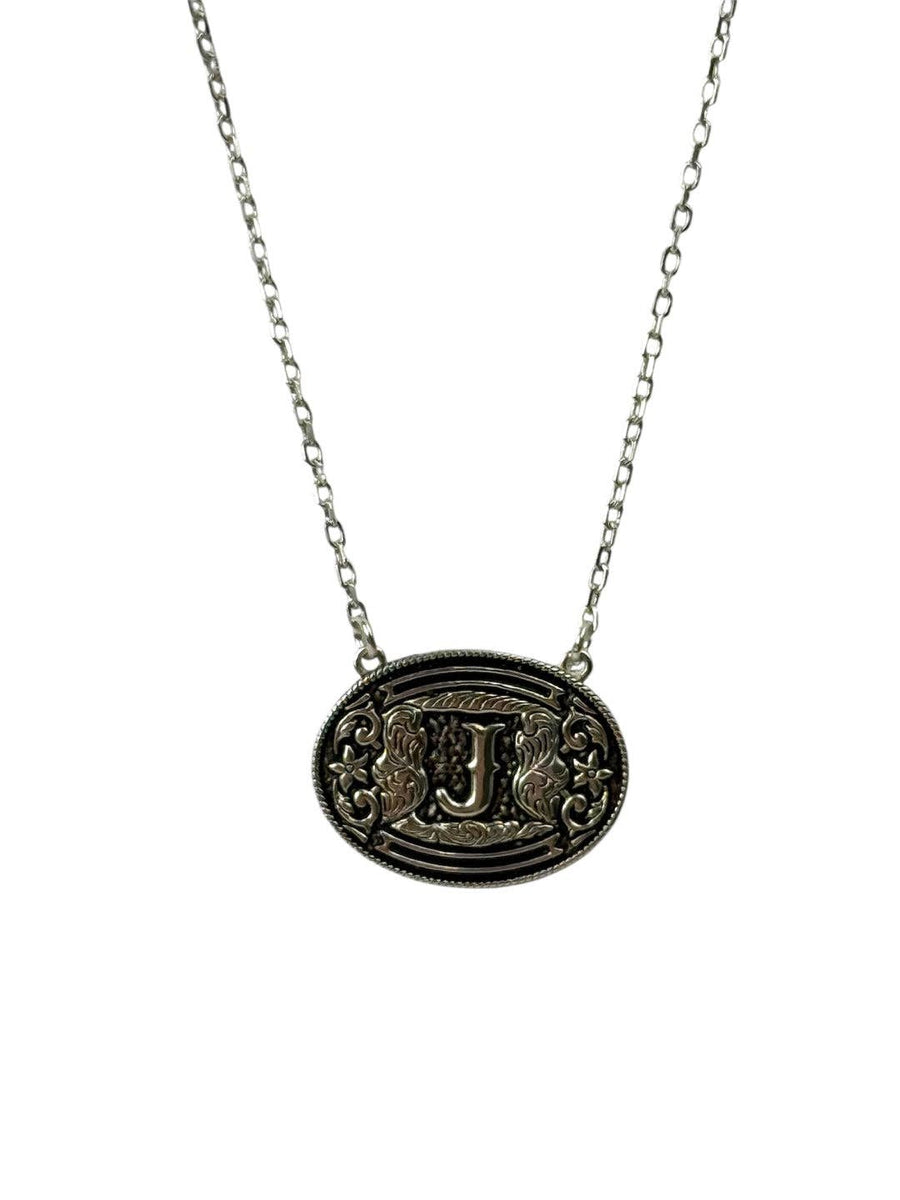 Sterling Silver Belt Buckle Initial Necklace