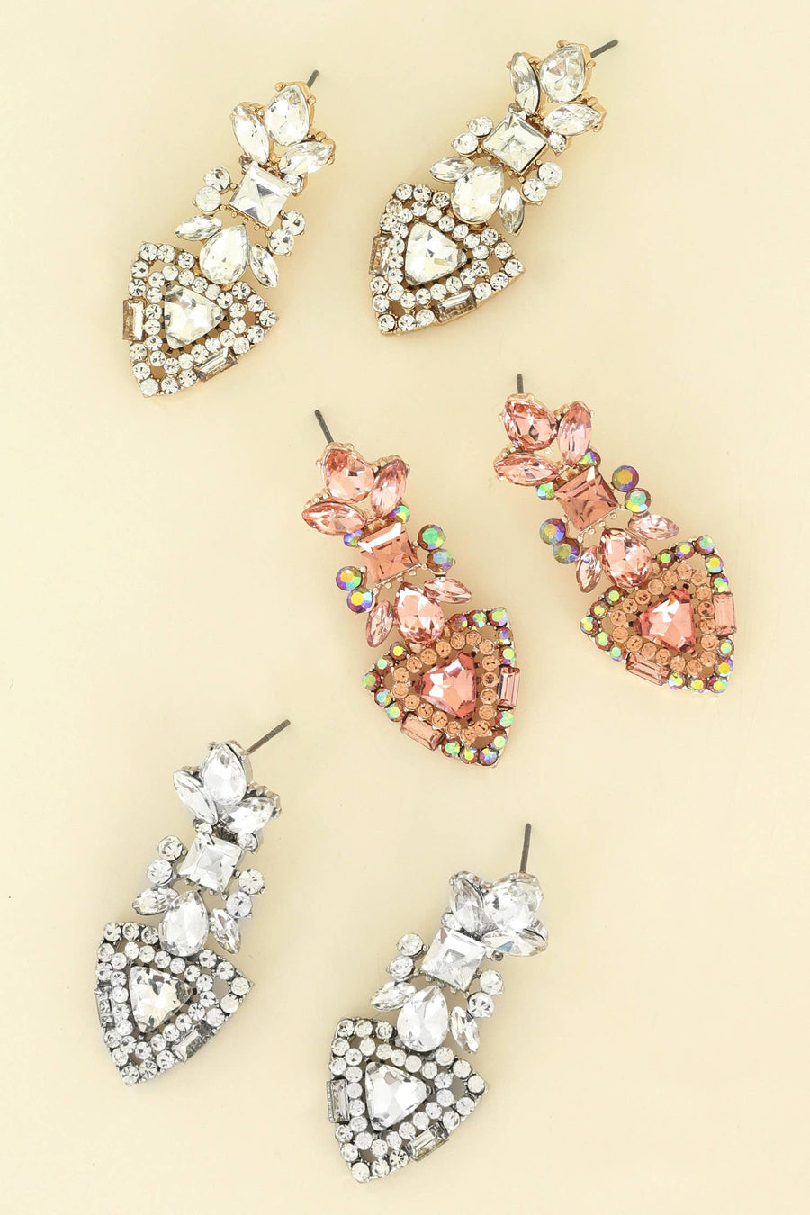 Arrow Shaped Crystal Cluster Drop Earrings