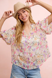 Floral Print Sheer Chiffon Top