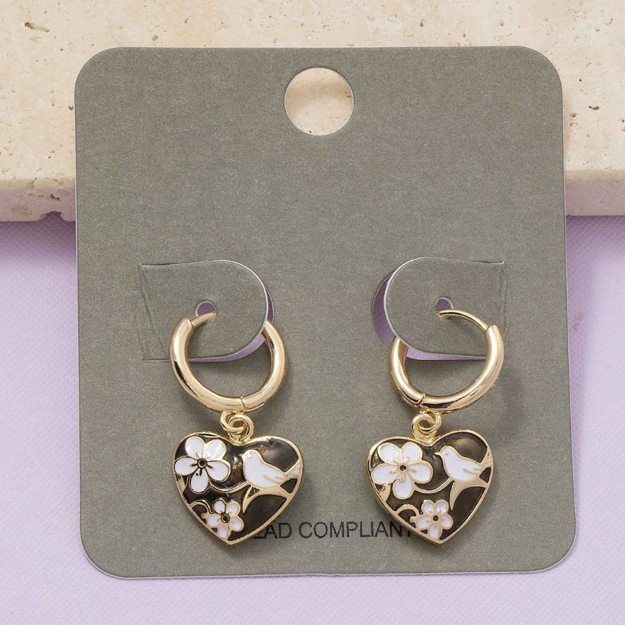 Floral Ceramic Heart Hoop Earrings
