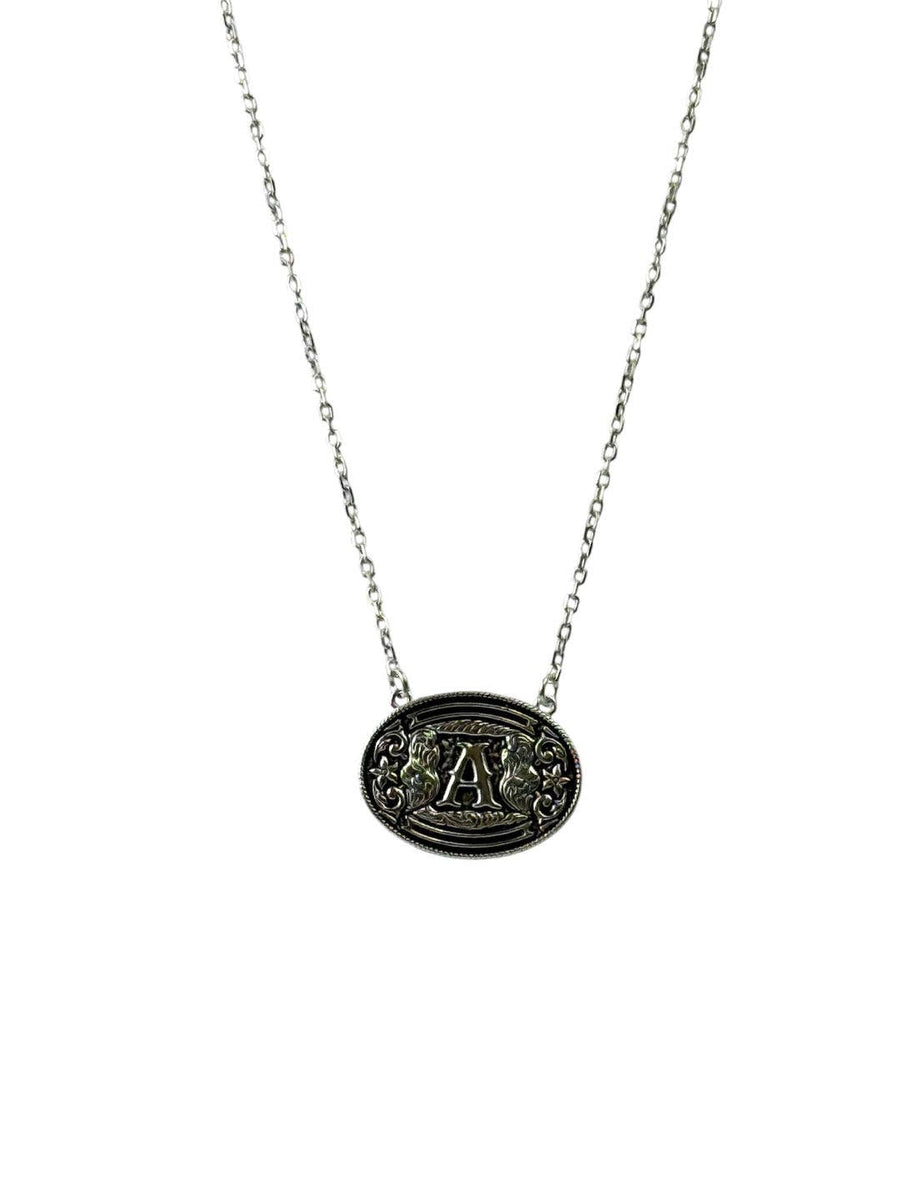 Sterling Silver Belt Buckle Initial Necklace