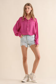 Satin Button Down Shirt- Magenta