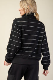 Scuba Stripe Quarter Zip Top- Black