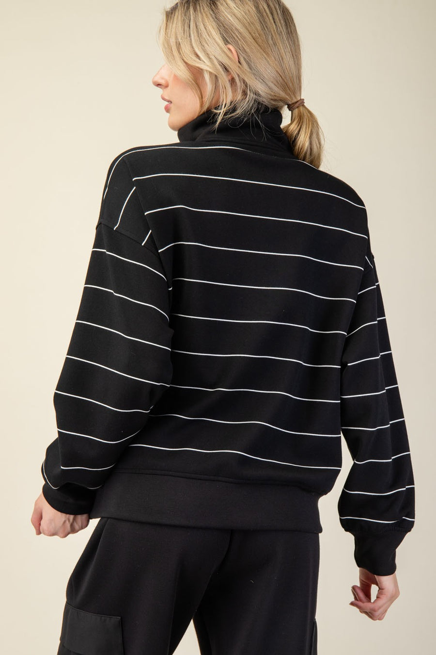 Scuba Stripe Quarter Zip Top- Black
