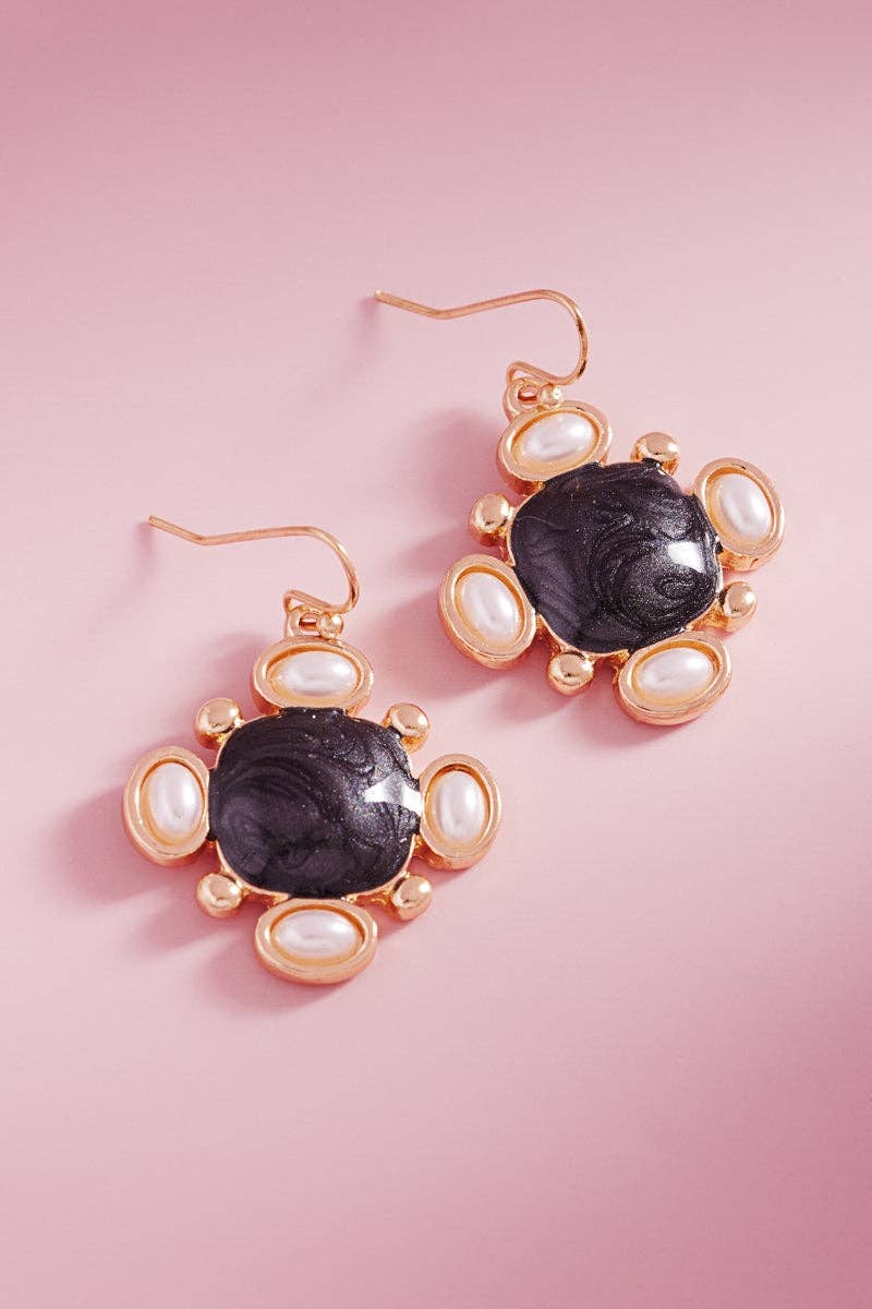 Square Enamel Pearls Earrings