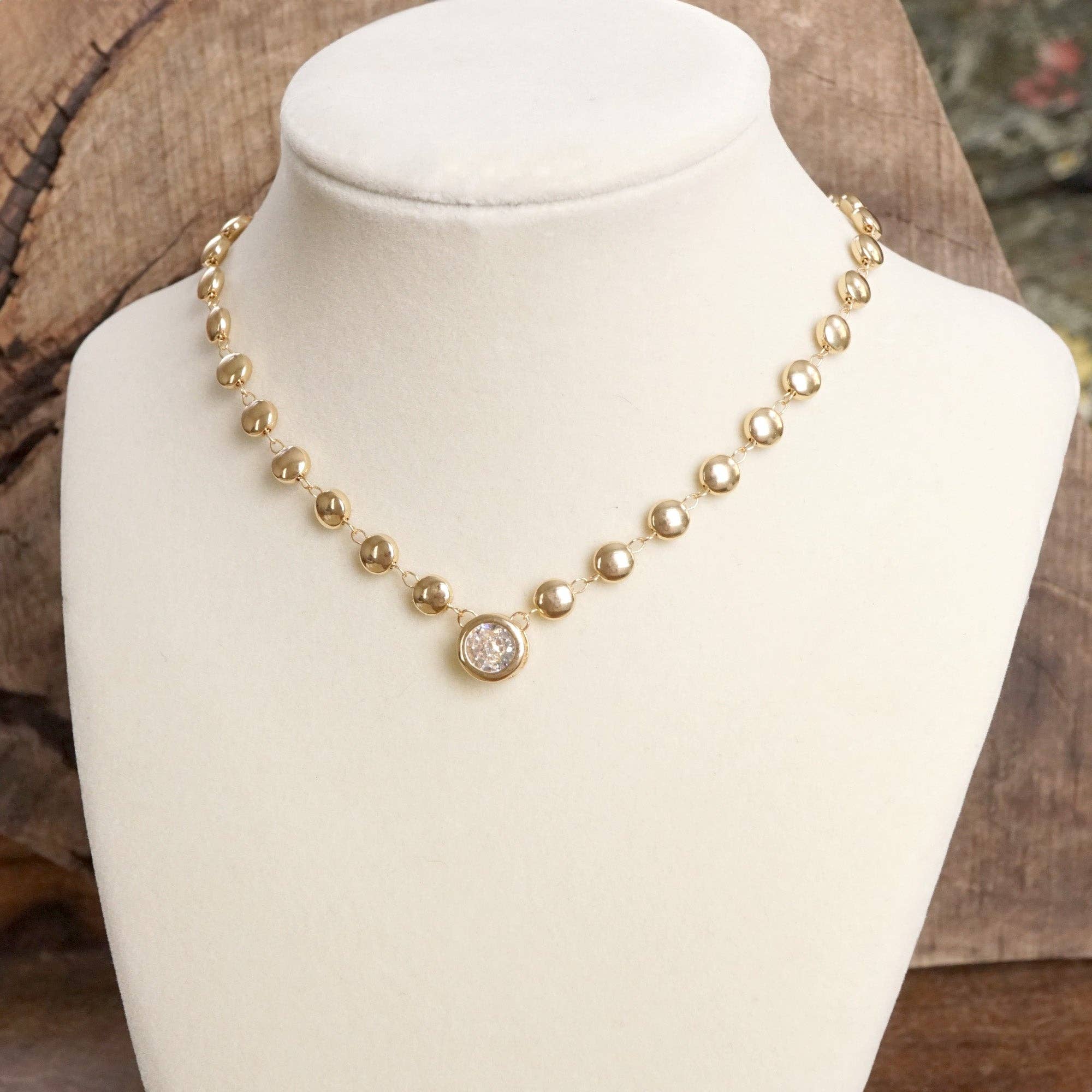 Clear Crystal Bezel Pendant Dot Chain Necklace
