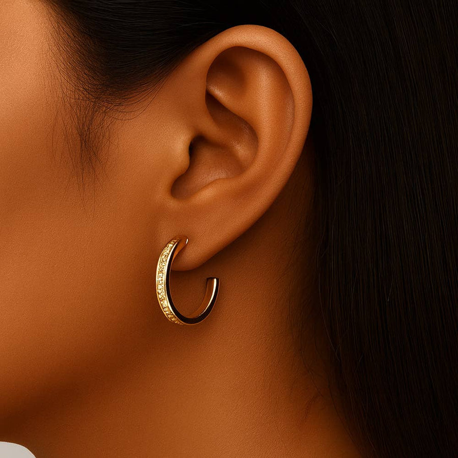 14K Gold Dipped CZ  Pave Hoop Earrings