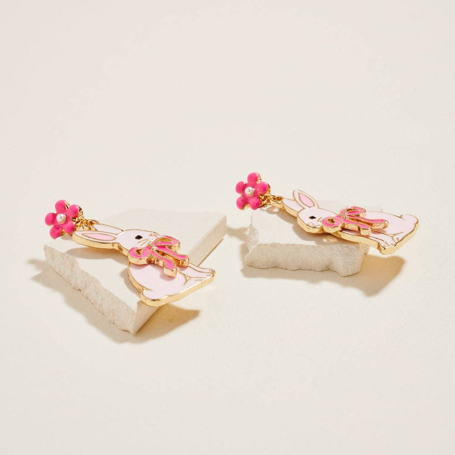 Floral Enamel Easter Bunny Bow Earrings