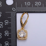 Gold Micro Paved Square Cubic Zirconia Hoop Charm Drop Earrings