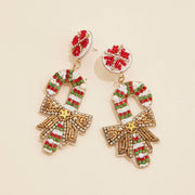 Candy Cane Seed Bead Dangling Earrings